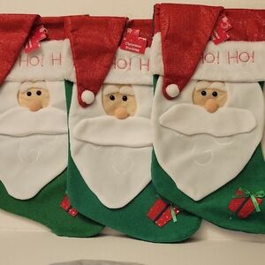 Festive Santa Christmas Stockings - Green and Red. Set Of 3